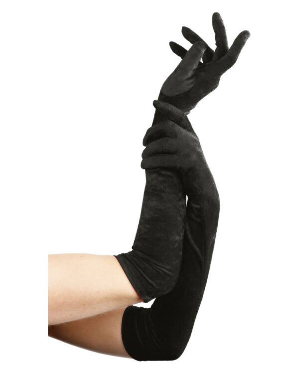 schwarze ellbogenlange samthandschuhe black velveteen gloves 12335