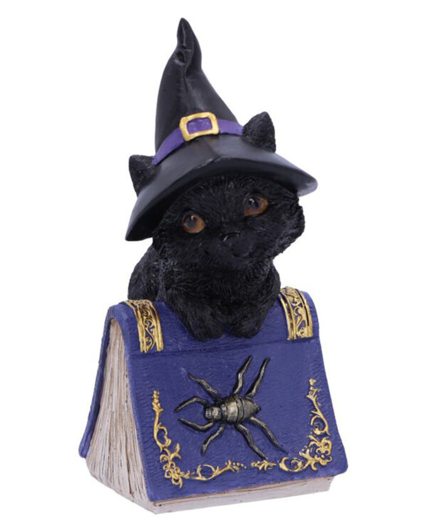schwarze hexenkatze mit zauberbuch black witches cat with spellbook halloween tischdeko 51138 01