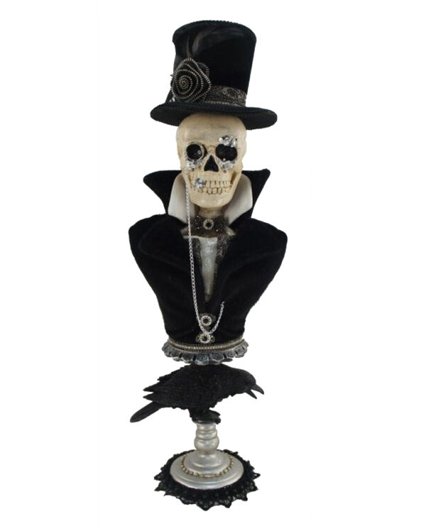 skelett gentleman bueste mit raben skeleton gentleman pedestal with raven gothic homeware 54762 01