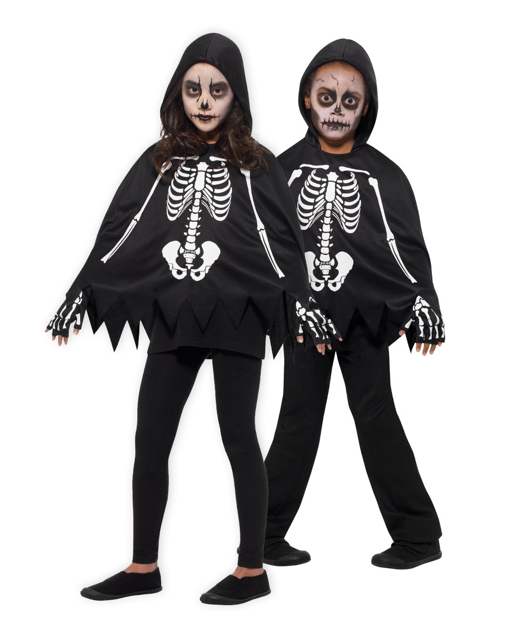 skelett kinder poncho mit handschuhe skelett ueberwurf als halloween verkleidung skeleton kit 35848 7