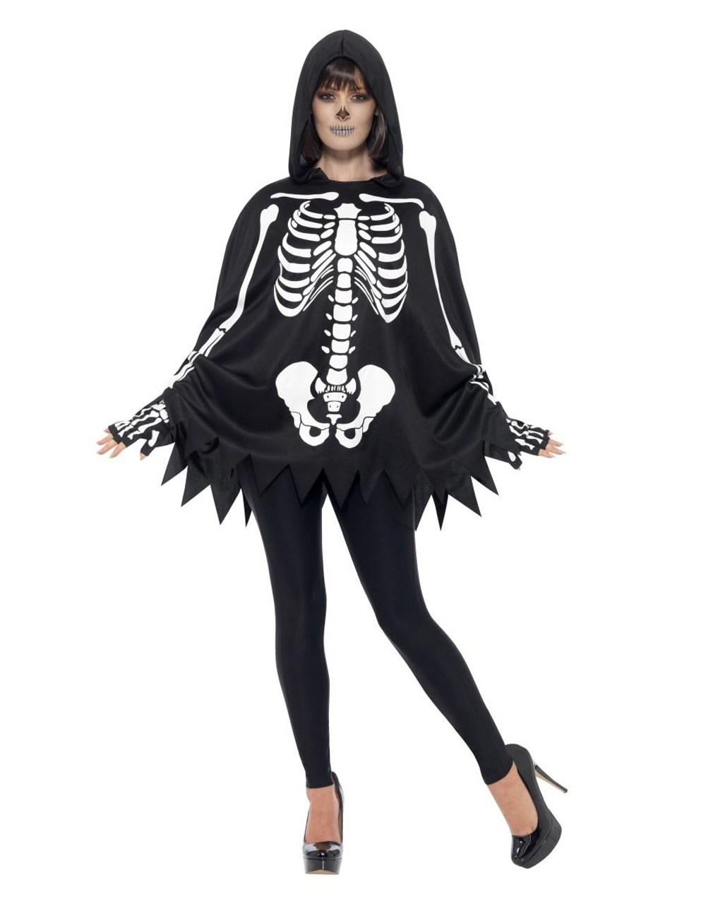 skelett poncho unisex mit handschuhe skelett verkleidung halloween skeleton kit poncho 35809