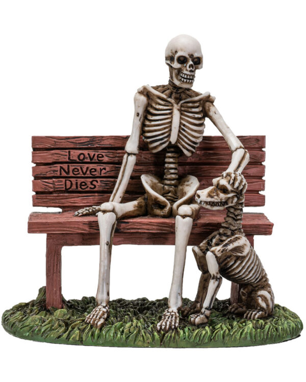 skeltt figur auf parkbank mit hund skeleton figure on park bench with dog skelett geschenkartikel 54686 01
