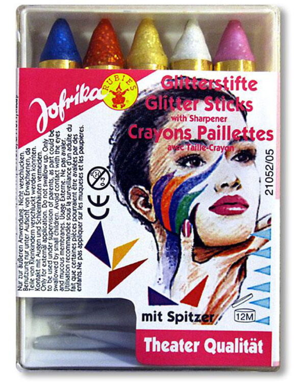 Glitzer Schminkstifte 5 Farben mit Spitzer   Kinderschminke