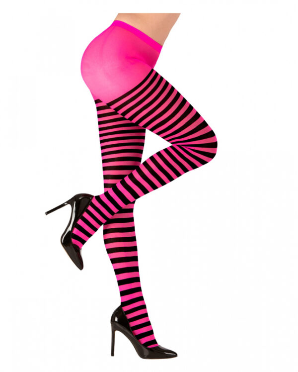 Neon Strumpfhose gestreift pink Kostümzubehör