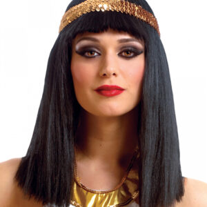 Cleopatra Perücke mit Pailletten-Stirnband für Fasching & Karneval