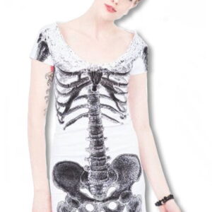 Skelett Shirtkleid weiß -Punk Kleid-Skelettkleid XL / 42
