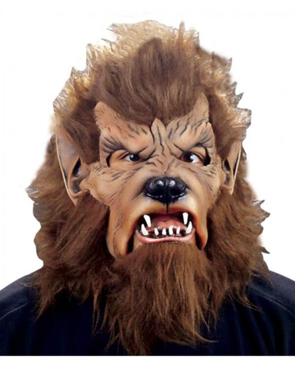 Braune Werwolf Maske mit Kunstfell für Fasching