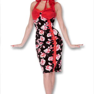 Rosen Kleid schwarz-rot -Pin-up Kleid-Blumenkleid XL / 42