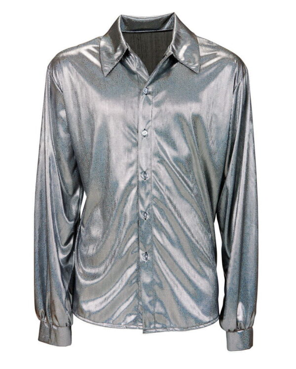 Glitzer Discohemd Silber  70er Jahre Glitter Hemd XL