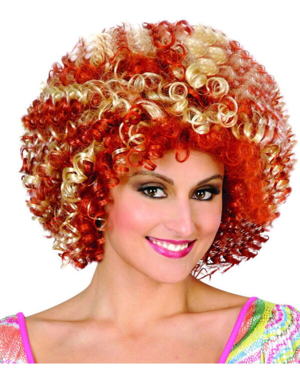 Rot-blonde 70er Afro Perücke  Disco Lockenperücke