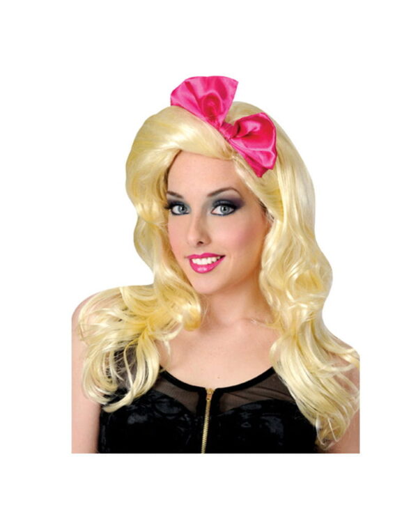 Popstar Perücke mit pinker Schleife  Faschingsperücken kaufen