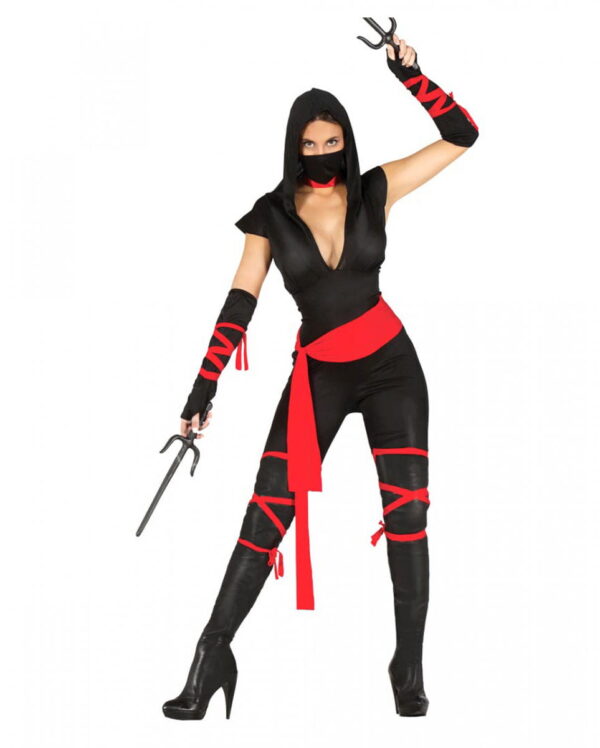 Schwarze Ninja Kriegerin Kostüm für Damen M