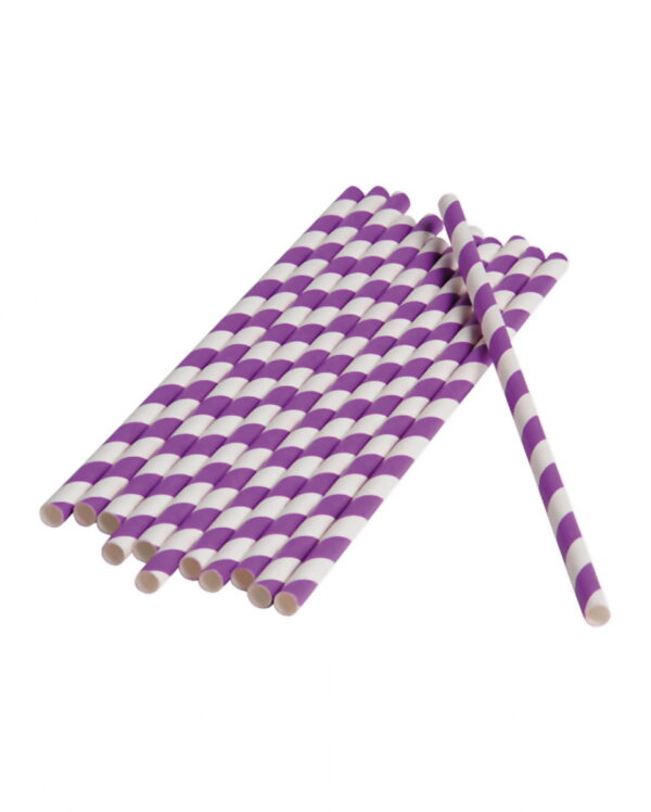12 Papier Trinkhalme Violett Weiß ➔ Party Strohhalme
