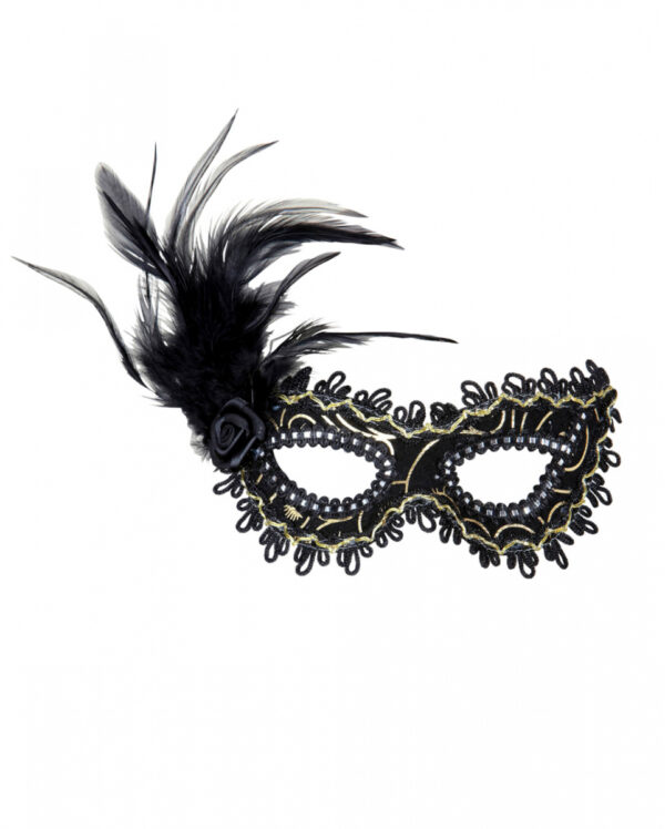 Schwarze Mystic Augenmaske mit Rose & Federn ❤