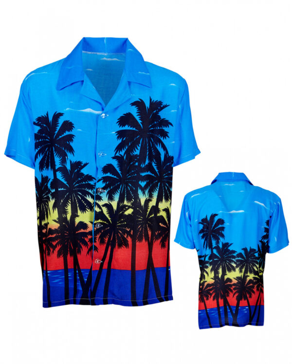 Blaues Hawaii Hemd mit Palmen für Mottoparties XL