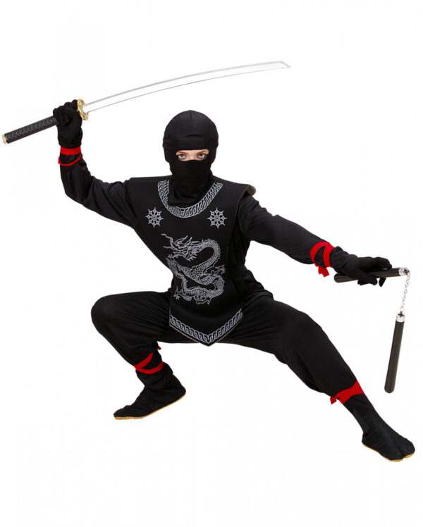 Black Dragon Ninja Kinderkostüm  Kinderfasching L / 11-13 Jahre