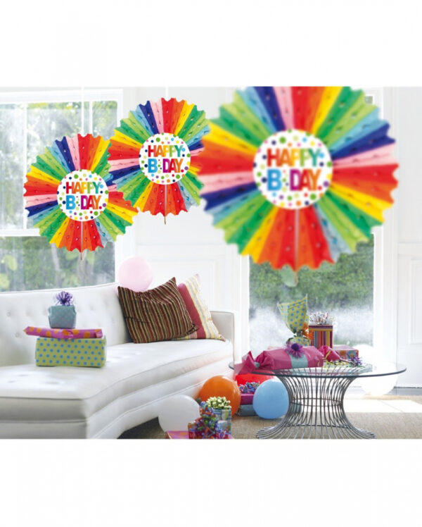 Rainbow Dekofächer HAPPY B-DAY 45cm für Parties
