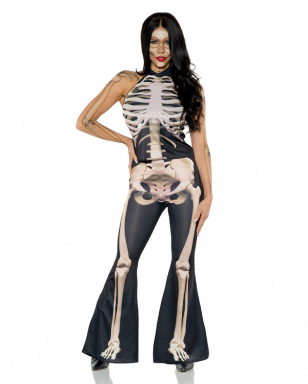 Skelett Frauenkostüm 2-teilig als Halloween Kostüm XL