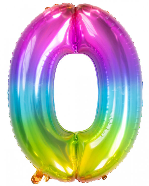 Regenbogen Folienballon Zahl 0 für Helium & Luft