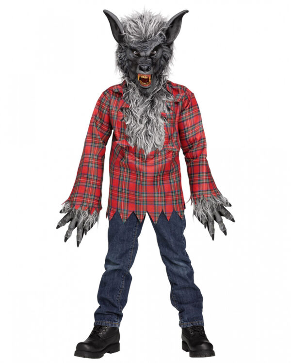 Werwolf Kinderkostüm Grau mit Maske L