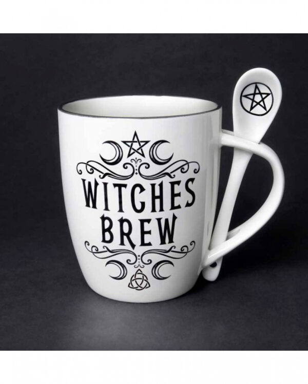 Weiße Tasse mit Löffel Witches Brew online ordern