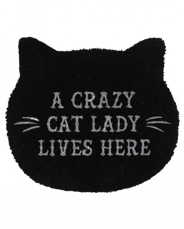 Schwarze Cat Lady Türmatte in Katzenform ➔