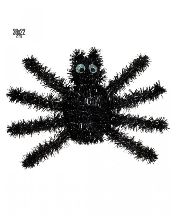 Schwarze Spinne aus Lametta ★ Halloween Dekoration