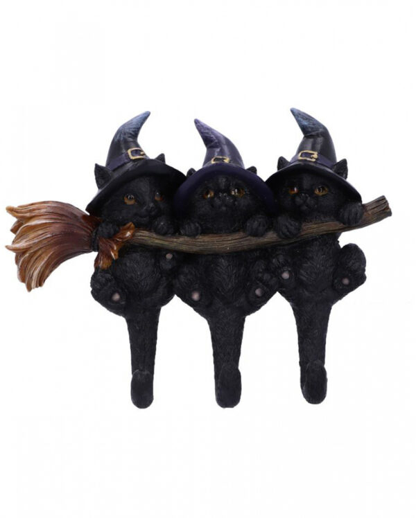 3 Kätzchen mit Hexenhut als Schlüsselbrett  für Hexen Fans