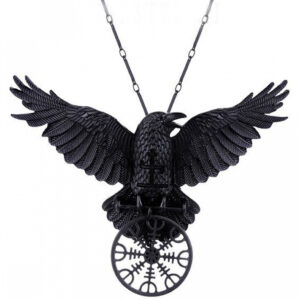 Schwarze Krähen Halskette mit Rune für Gothic Fans
