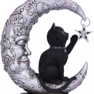 Schlafender Mond mit schwarzer Katze Figur 19cm ★