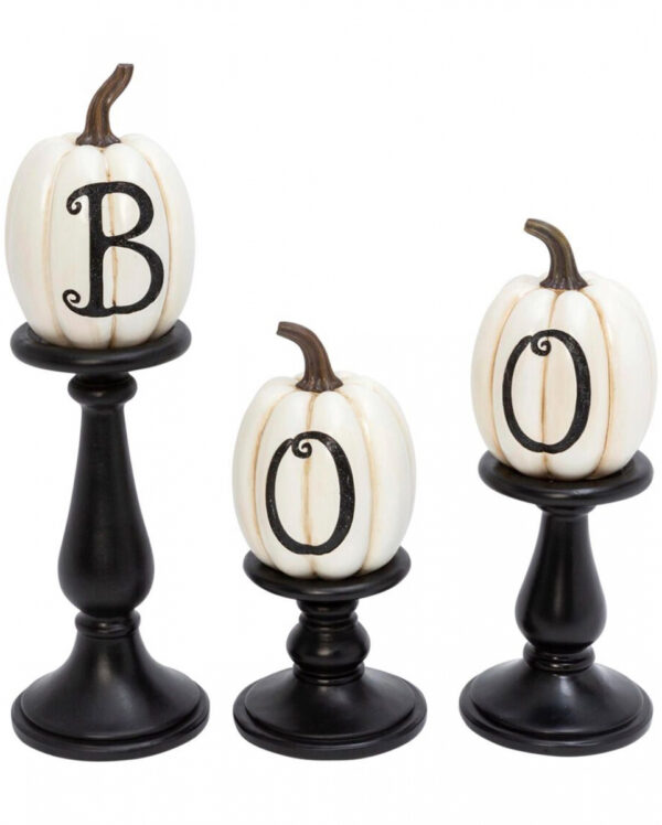 Kürbisse mit BOO Aufschrift auf Kerzenständer 3er Set ✰