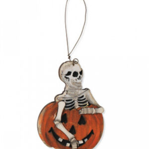 Holz Ornament Halloween Skelett in Kürbis 8cm ✩