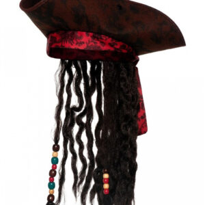 Dreispitz Piraten Hut mit Perlen & Haaren  Seefahrer Hut mit Haaren