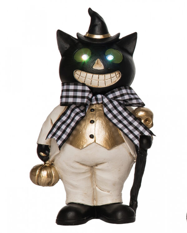 Elegante Halloween Katze mit Leuchtaugen 25cm ?