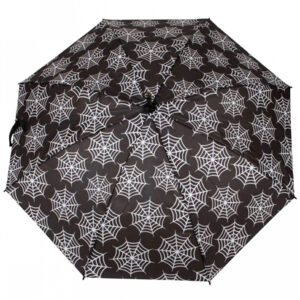 Schwarzer Regenschirm mit Spinnweben als Motiv ordern