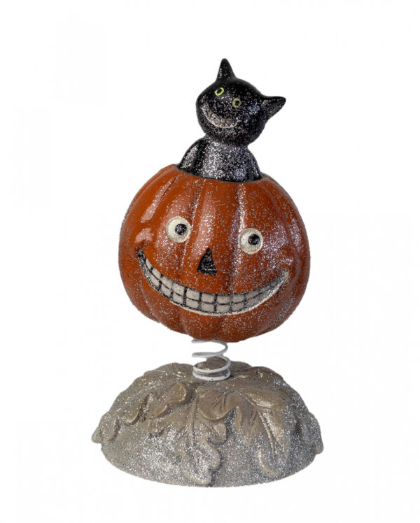 Halloween Bobble Head Kürbis mit Katze Dekofigur 15cm ➔