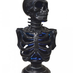 Schwarze Skelett Büste auf Sockel mit LED Licht 32 cm ★