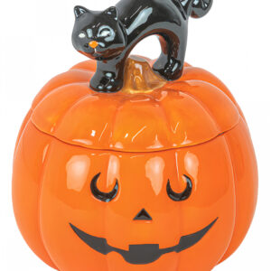 Kürbis mit Katze Keksdose für Halloween 22cm  Candy-Dose