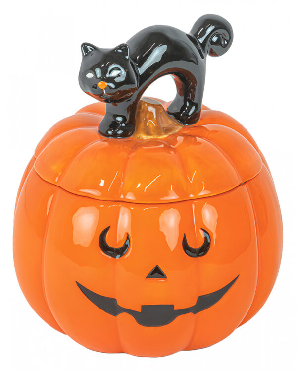 Kürbis mit Katze Keksdose für Halloween 22cm  Candy-Dose