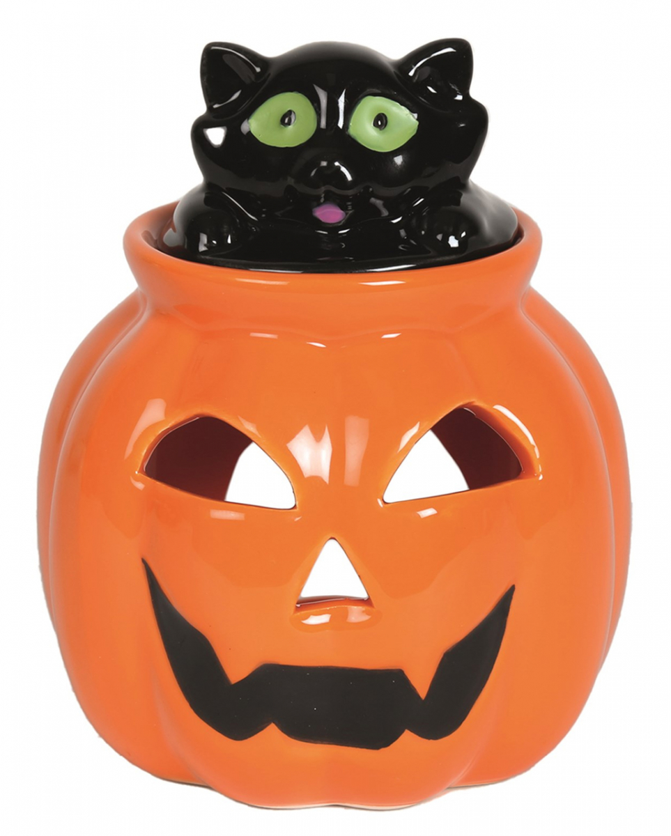 Halloween Kürbis mit Katze Teelicht Duftlampe 13cm ➔ ordern