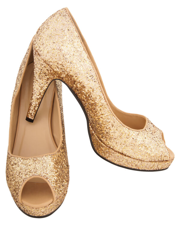 glitter peep toe pumps gold sexy kostuemschuhe glitter costume shoes 35680 neu