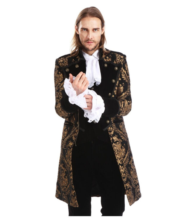 gothic aristokrat herrenmantel gold schwarz brokatmuster gothic aristocrat mens coat gothic mantel 39099 1