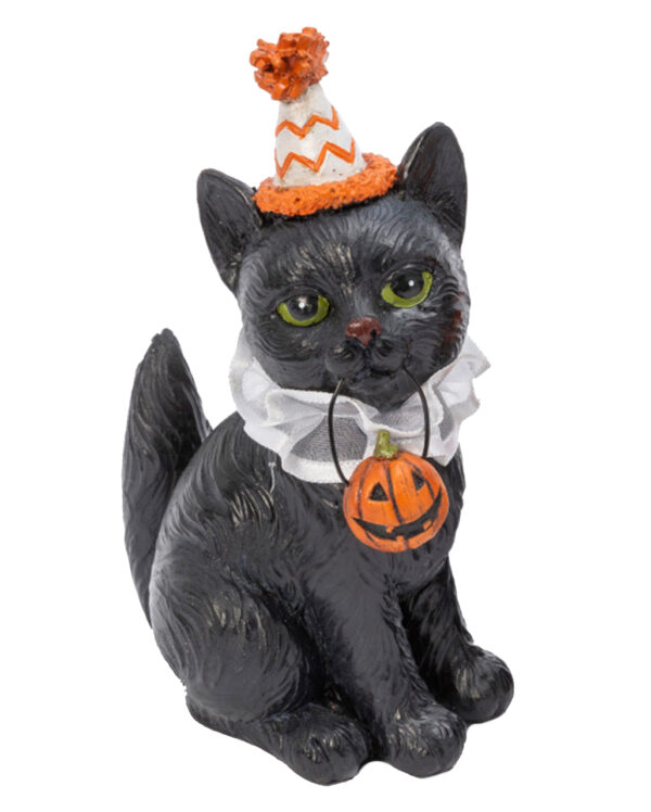 halloween clowns katze mit kuerbis 15cm halloween clown cat with pumpkin katzen figur halloween 54262