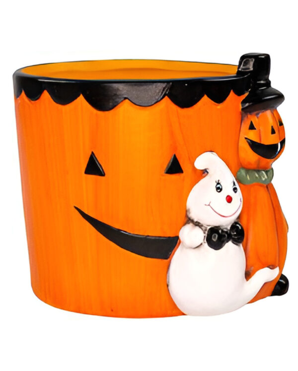 halloween pflanzentopf mit kuerbis und geist halloween plant pot with pumpkin and ghost halloween homeware 55244 02