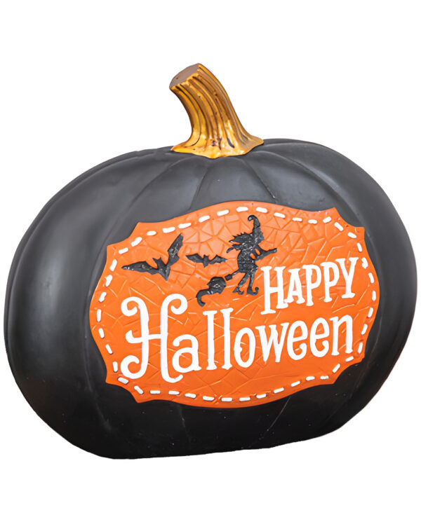 happy halloween deko kuerbis mit hexe happy halloween decoration pumpkin with witch kunststein halloween kuerbis 55670