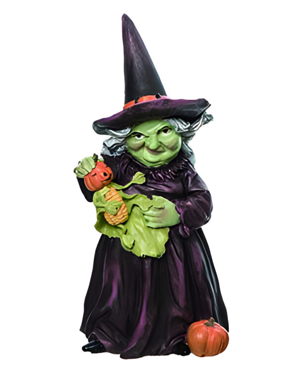 hexe mit kuerbismaennchen dekofigur 19cm witch with pumpkin figure halloween hexe deko 55743