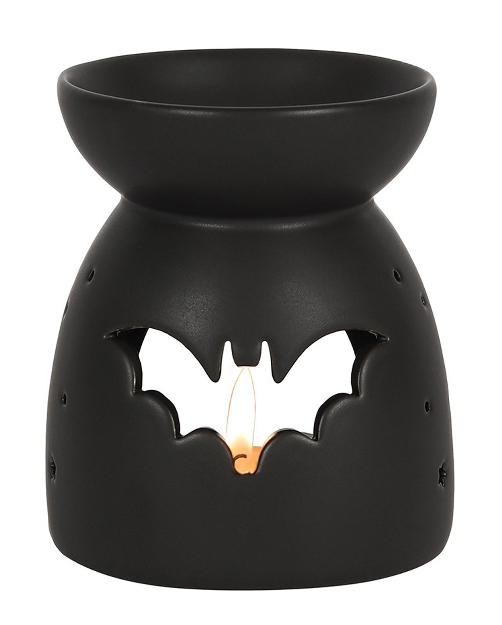 schwarze duftlampe mit fledermaus motiv black fragrance teelight holder with bat motiv gothic deko 51204 01
