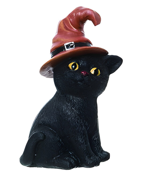 schwarze katze mit hexenhut dekofigur 11cm black cat with witch hat figure halloween hexen katze 55747