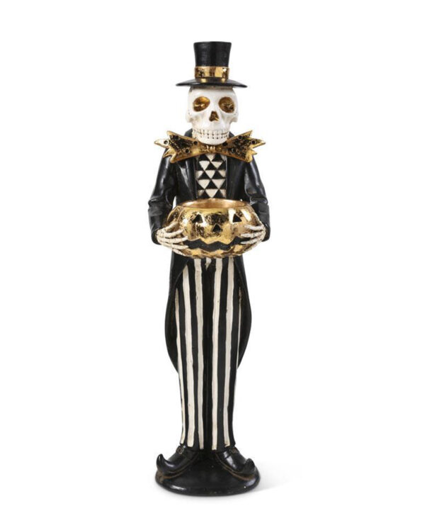 skeleton gentleman mit jack o lantern teelichthalter halloween und gothic homeware und wohnungsdeko skeleton with jackolantern tealightholder 54374