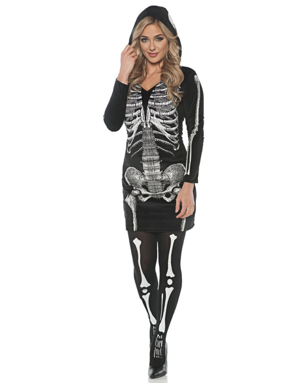 skelett kapuzenkleid halloween skelett kostuem skeletal dress 29267